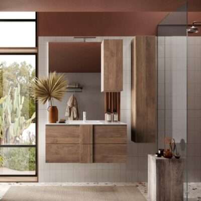 Ensemble salle de bain 1m, meuble suspendu+colonne+miroir+vasque JUPITER mercure