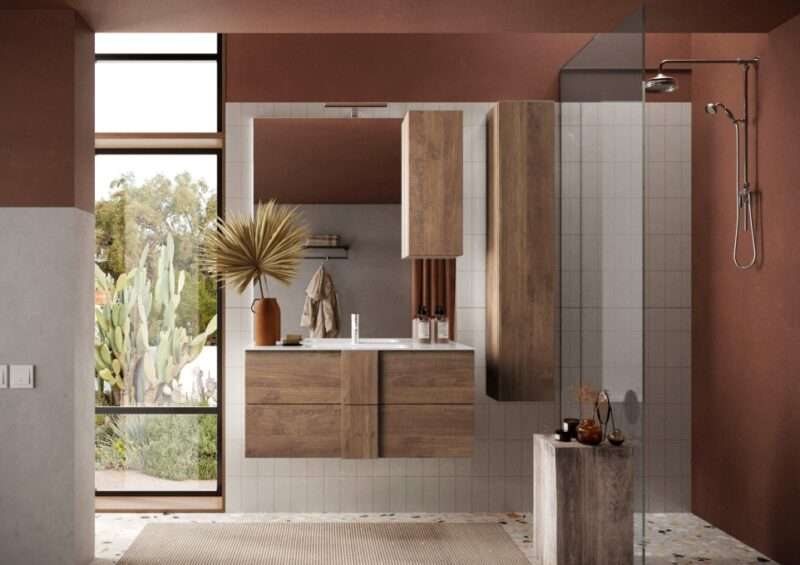 Ensemble salle de bain 1m, meuble suspendu+colonne+miroir+vasque JUPITER mercure