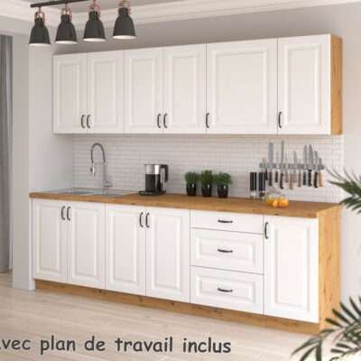 Cuisine stillo blanc et artisan en 2m60 avec plan de travail inclus