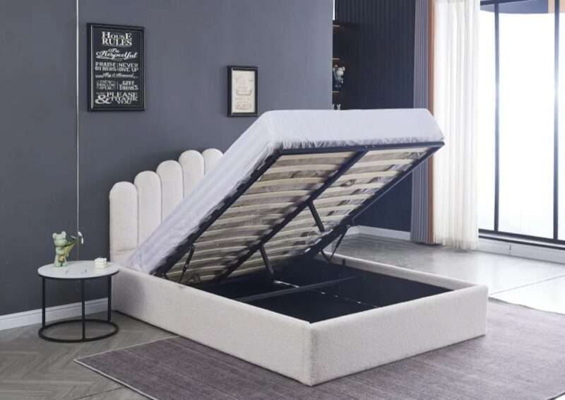 Lit coffre Doha tissu bouclé 1m40 – Image 2