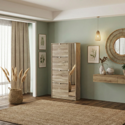 Armoire à chaussures Marcel 4 portes + 1 porte miroir