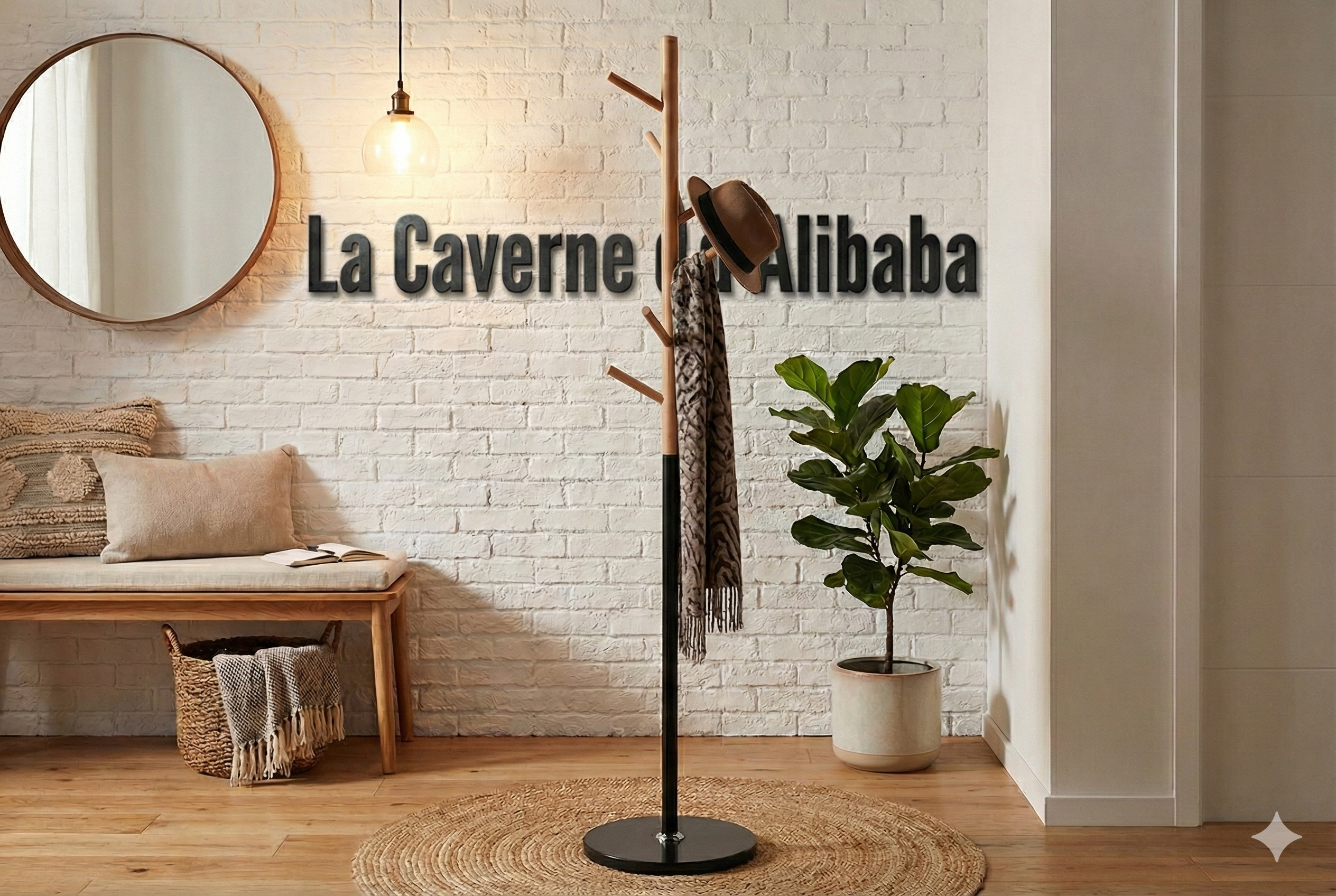 Porte manteaux hêtre et métal noir