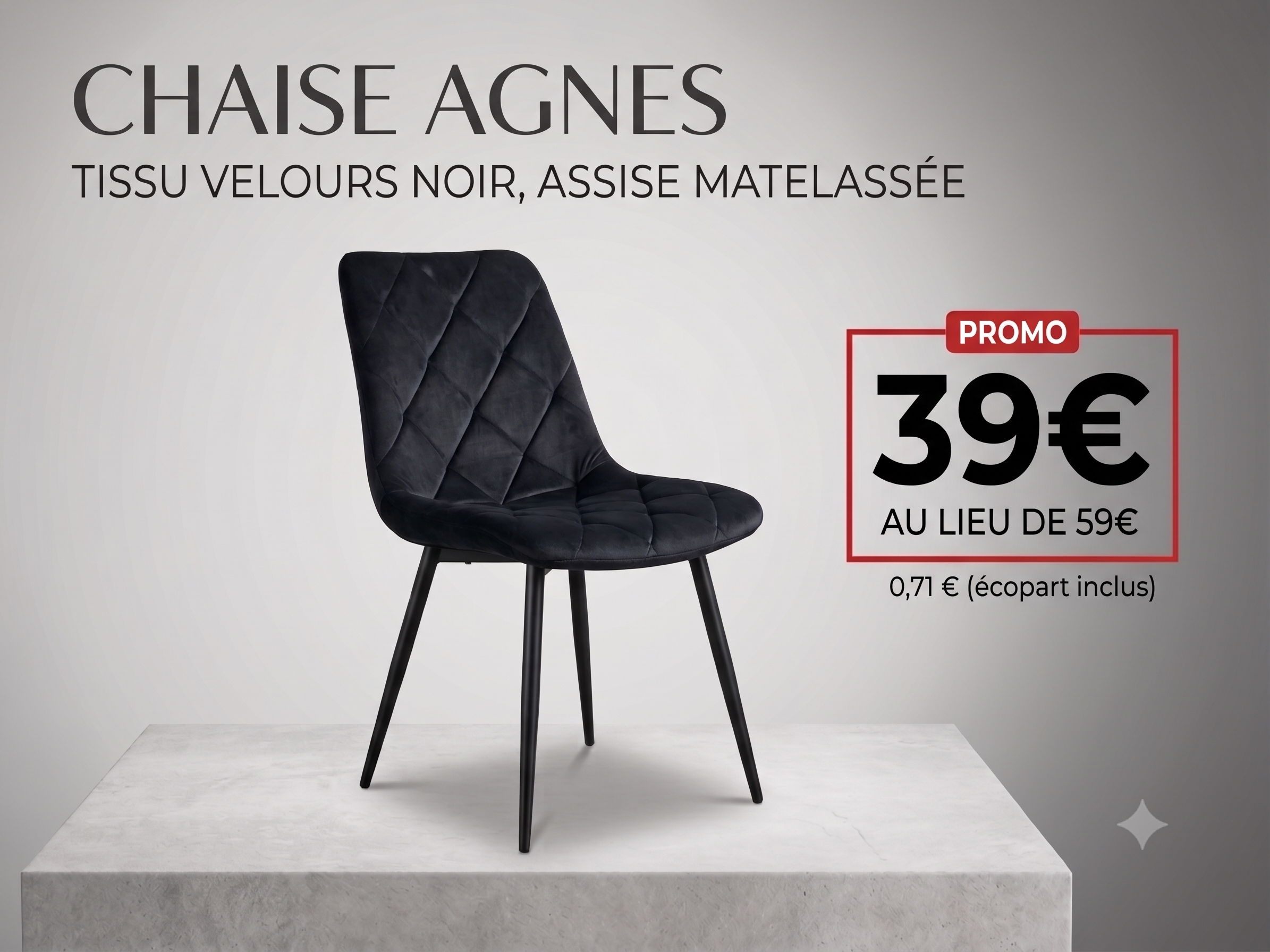 Chaise Agnes velour noir