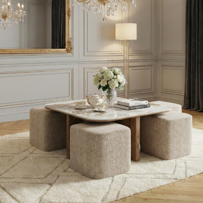 Table basse Evora avec 4 poufs