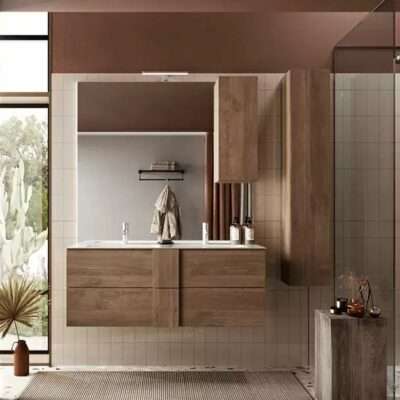 Ensemble salle de bain 1m20, meuble+miroir colonne+double vasque JUPITER mercure
