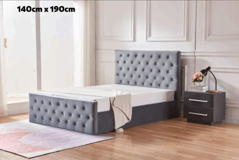 Lit coffre avec strass Victoria gris 140 x 190