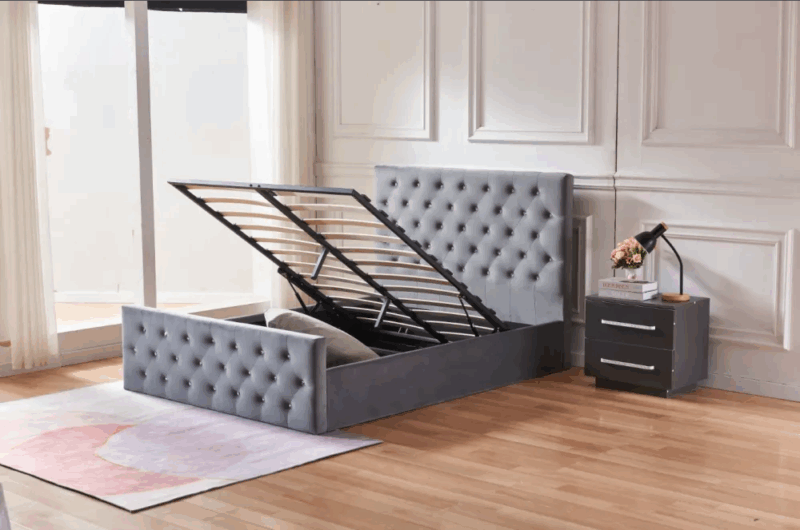 Lit coffre avec strass Victoria gris 140 x 190 – Image 2