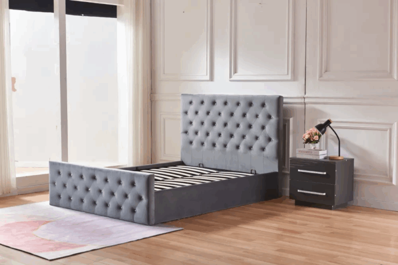 Lit coffre avec strass Victoria gris 140 x 190 – Image 3