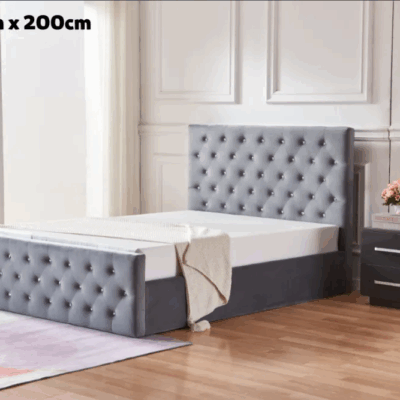 Lit coffre avec strass Victoria gris 160 x 200