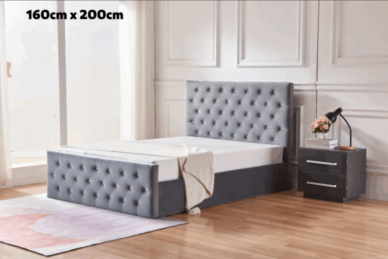 Lit coffre avec strass Victoria gris 160 x 200