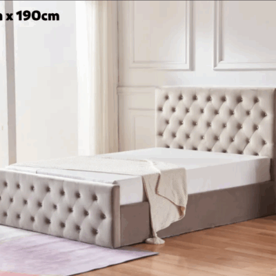 Lit coffre avec strass Victoria taupe 140 x 190