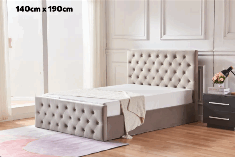 Lit coffre avec strass Victoria taupe 140 x 190
