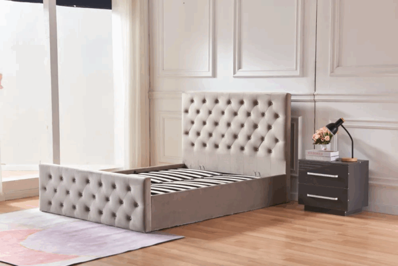 Lit coffre avec strass Victoria taupe 160 x 200 – Image 3