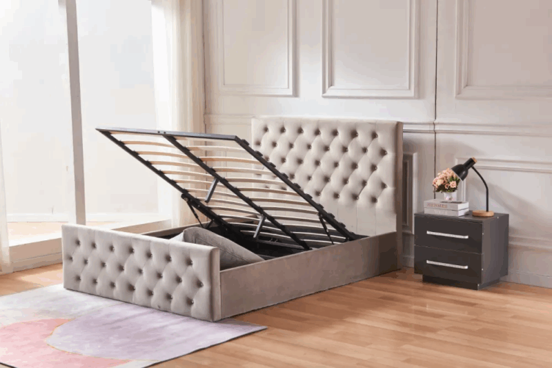 Lit coffre avec strass Victoria taupe 160 x 200 – Image 4