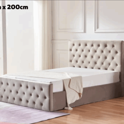 Lit coffre avec strass Victoria taupe 160 x 200