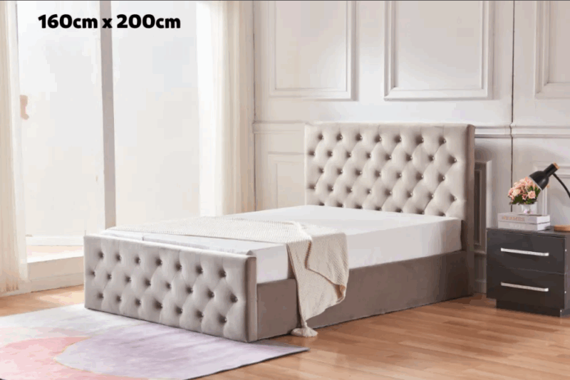 Lit coffre avec strass Victoria taupe 160 x 200