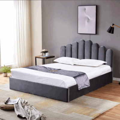 Lit coffre Doha tissu velours Gris 1m60