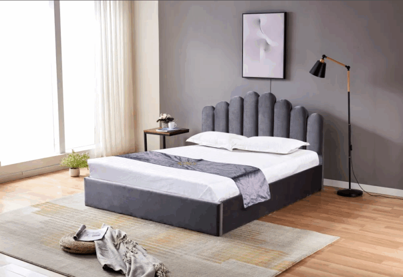 Lit coffre Doha tissu velours Gris1m40