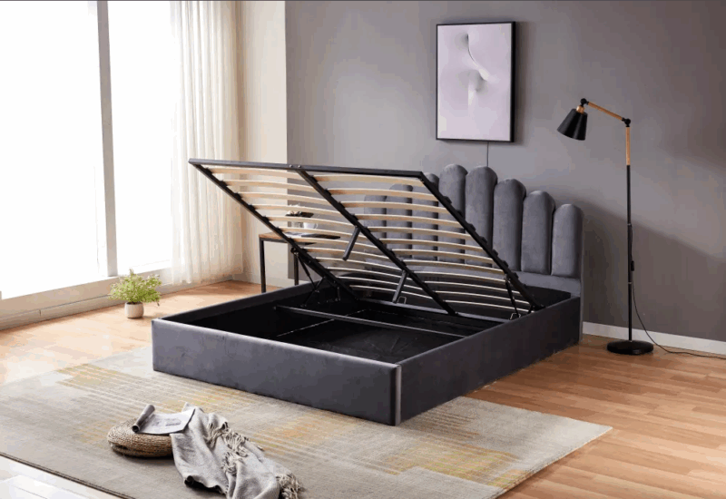 Lit coffre Doha tissu velours Gris1m40 – Image 3