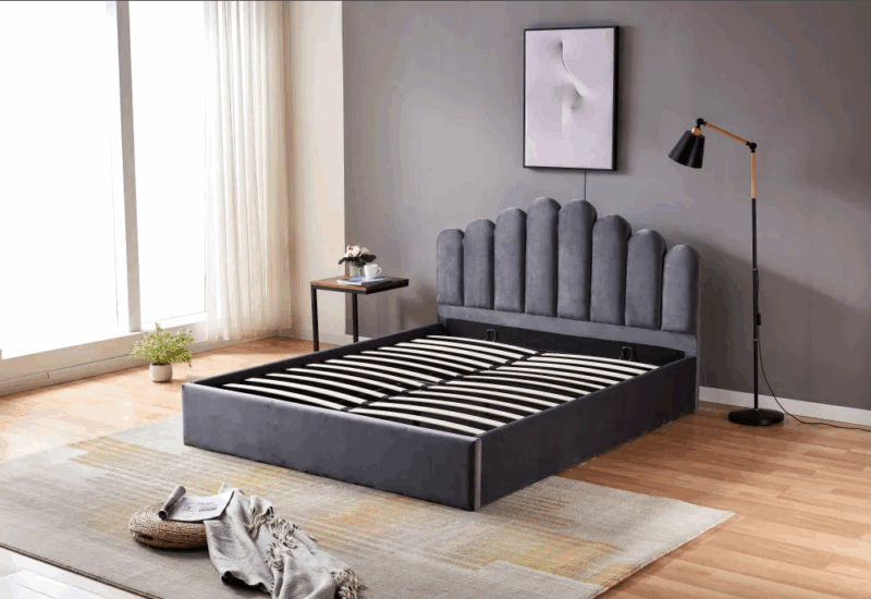 Lit coffre Doha tissu velours Gris1m40 – Image 4