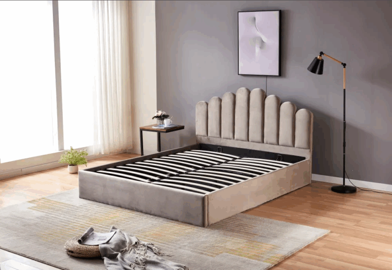 Lit coffre Doha tissu velours moka1m40 – Image 3