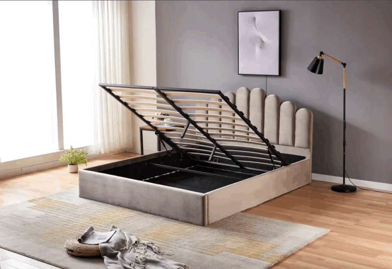 Lit coffre Doha tissu velours moka1m40 – Image 4