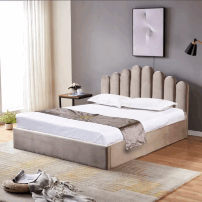 Lit coffre Doha tissu velours moka 1m60