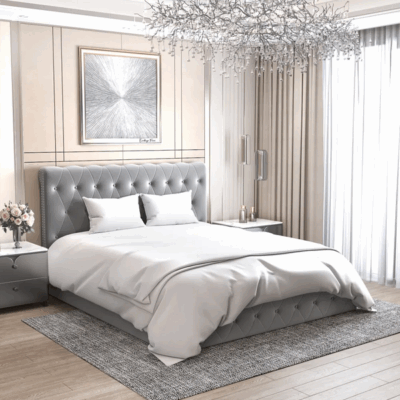 Lit coffre Corsica tissu velours gris 1m60