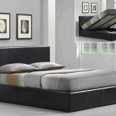 Lit coffre Bastien similicuir noir 1m60