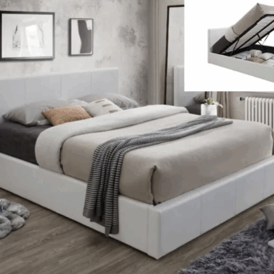 Lit coffre Bastien similicuir blanc 1m60