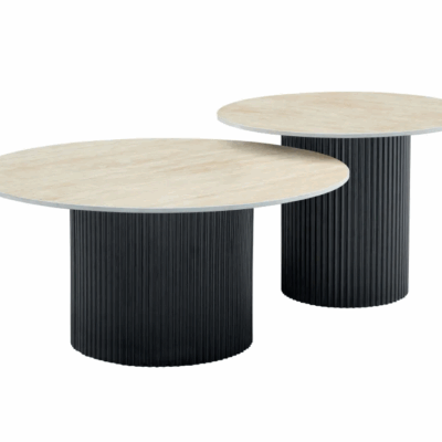 Tables basses gigogne Miya pied noir avec plateau en céramique