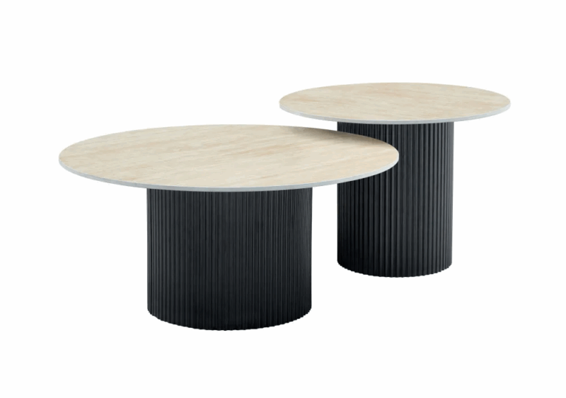 Tables basses gigogne Miya pied noir avec plateau en céramique