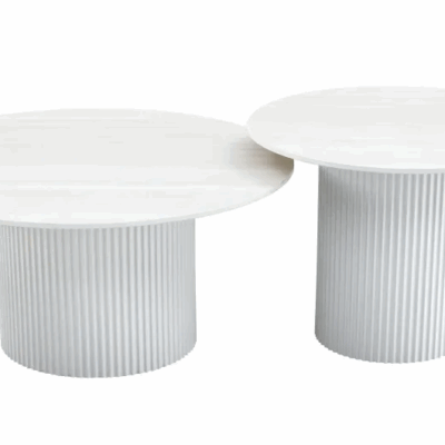 Tables basses gigogne Miya avec plateau en céramique blanc