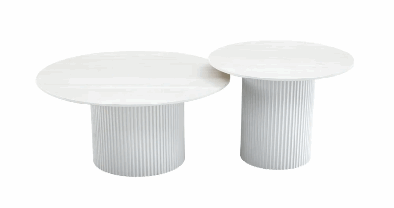 Tables basses gigogne Miya avec plateau en céramique blanc