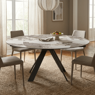 Table extensible ronde céramique sur verre trempé