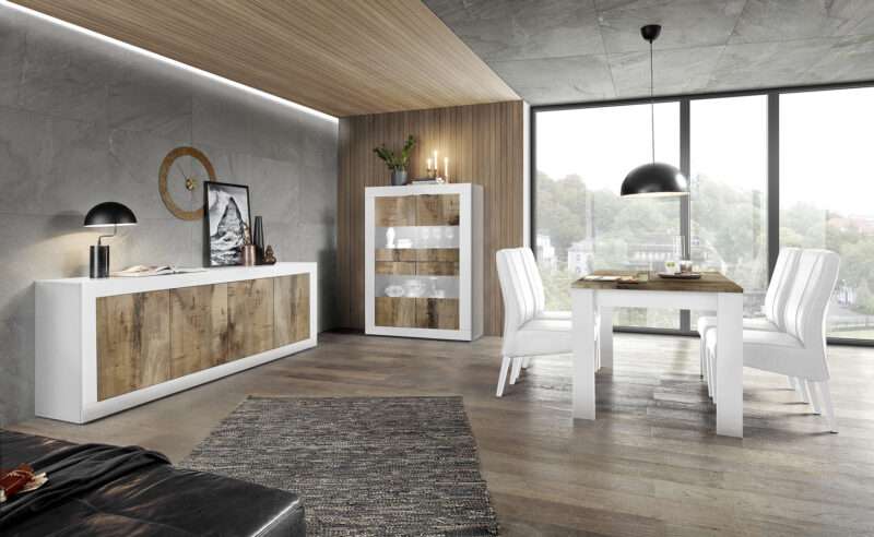 Salle à manger Basica blanc laqué et bois pero